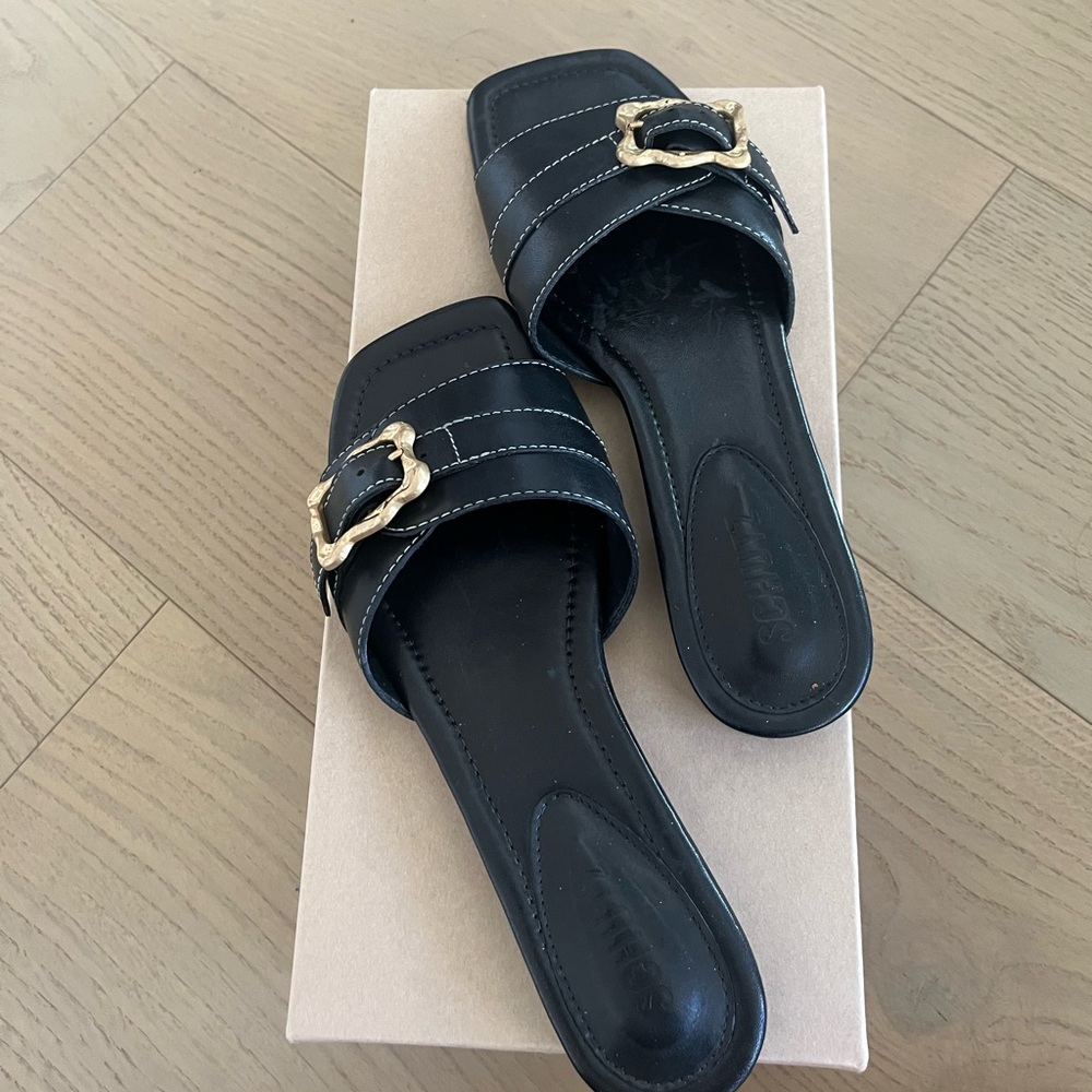 NEW SCHUTZ Black Sandals with Gold Buckle